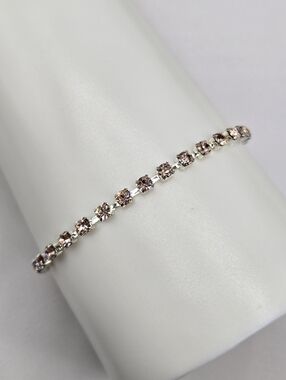 Swarovski Crystal Elements Silver Tennis Bracelet Champagne 7.5 inch Prom Bridal